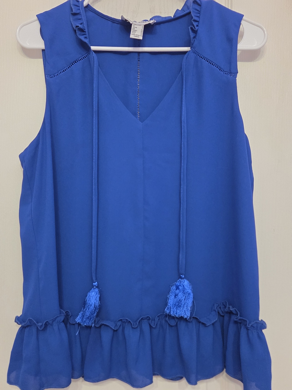 Joseph Ribkoff Royal Blue Sleeveless V-Neck Tassel Tie Top